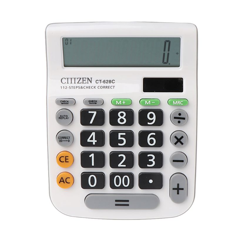 12-Digit Solar Battery Dual Power Large Display Office Desktop Calculator CT-628 28GE