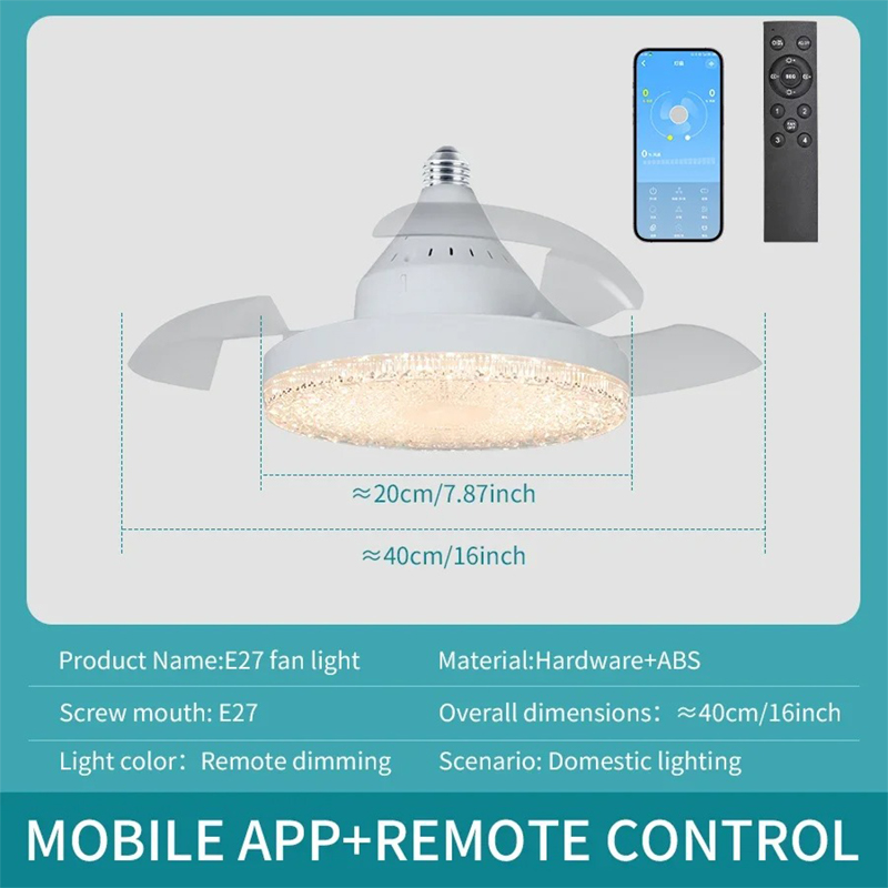 Ceiling Fan Light Retractable Blades Fans Crystal Lampshade APP and Remote Control Fans Light Modern and Simple Bedroom Lighting: Red