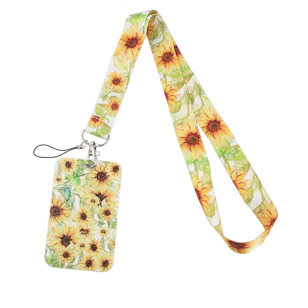 CB083 Zonnebloem Mode Kunst Lanyard Id Badge Houder Bus Pass Case Cover Slip Bank Credit Kaarthouder Strap Card houder