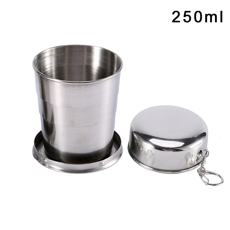 60ml 150ml 250ml in Acciaio Inox Campeggio Pieghevole Tazza di Corsa Esterna Portatile Smontabile Tazza Pieghevole con Portachiavi: 250ml