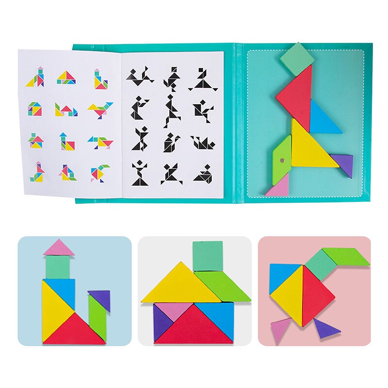 Intelligentie Kinderen Speelgoed Houten 3D Magnetische Puzzel Tangram Voor Kinderen Baby Geometrische Wiskunde Puzzels Educatief Speelgoed