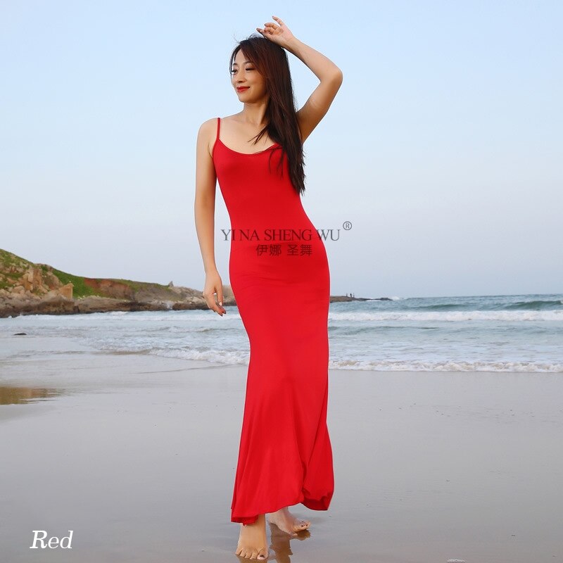 Vrouwen Dans Slijtage Buikdans Kleding Kaftan Jurk Met Pailletten Chiffon Traditionele Khaleeji Thobe Jurken Buikdans Gewaad: Red-Sling Dress