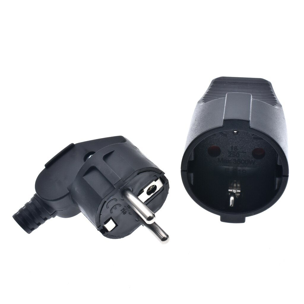 1pair 250v 16a Male Female Assembly Receptacle connector french Russia Korea German EU Schuko power cord wired cable plug Socket: 1Pair -black