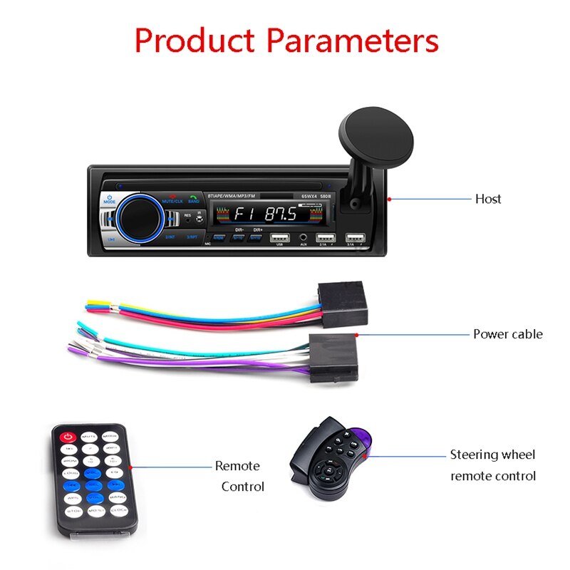 Novel-car multimedia bilstereo singel din bt o och ringer inbyggd mikrofon wma 3 usb aux-ingång fm radiomottagare i