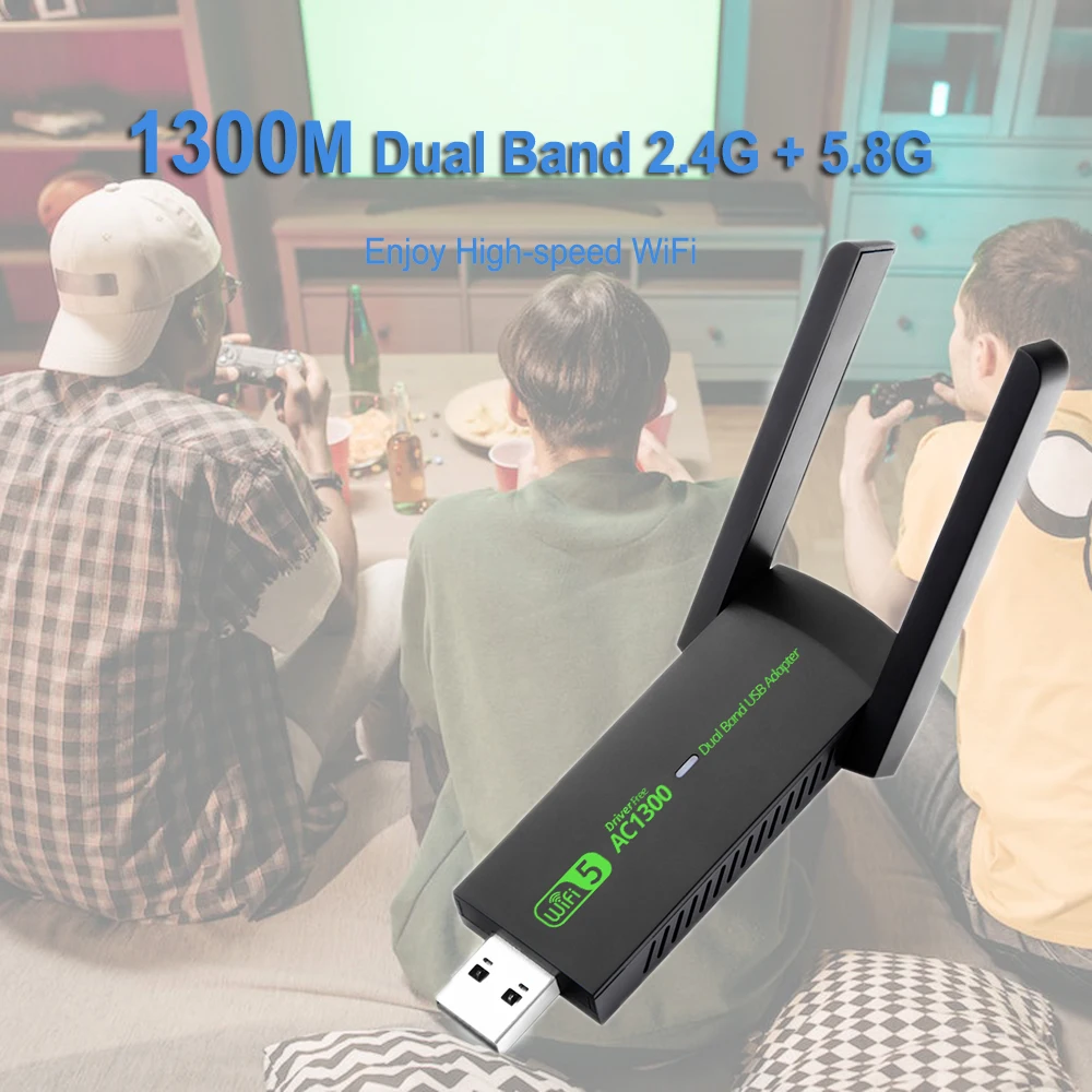 Dual Band 2,4G/5GHz USB Netzwerk Karte USB 3,0 WiFi Adapter 1300Mbps High-Speed Wireless empfänger Für Laptop PC Zubehör
