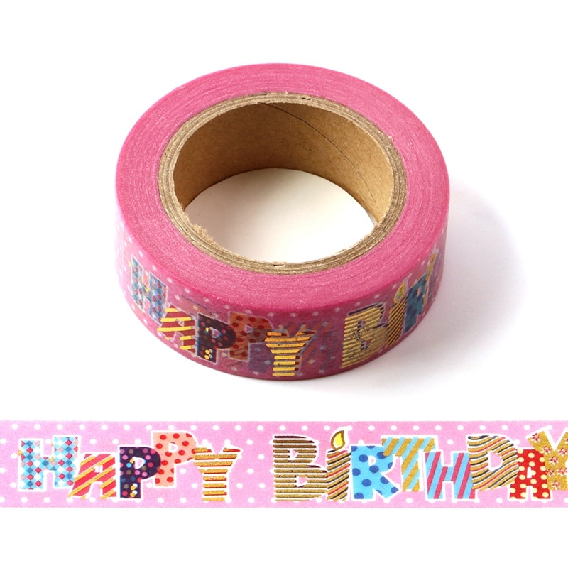 10M Decorative Foil Washi Tape HAPPY BIRTHDAY DIY Scrapbooking Sticker Label Japanese Masking tape School Office Supply