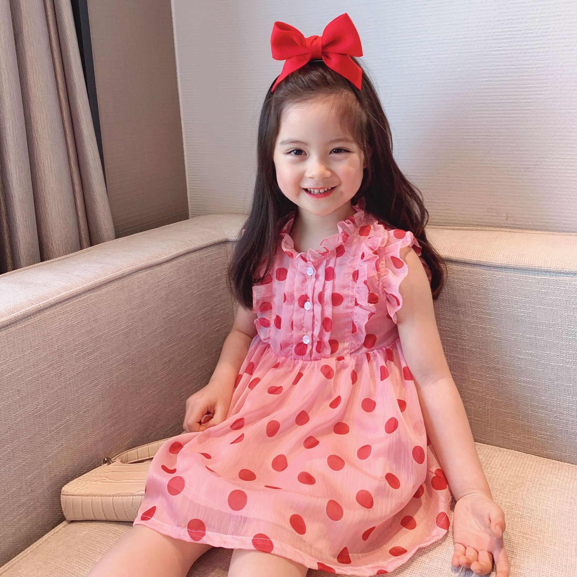 Ins Meisjes Mouwloze Jurken Kinderen Dot Jurk Zomer Katoenen Meisjes Jurk: 6