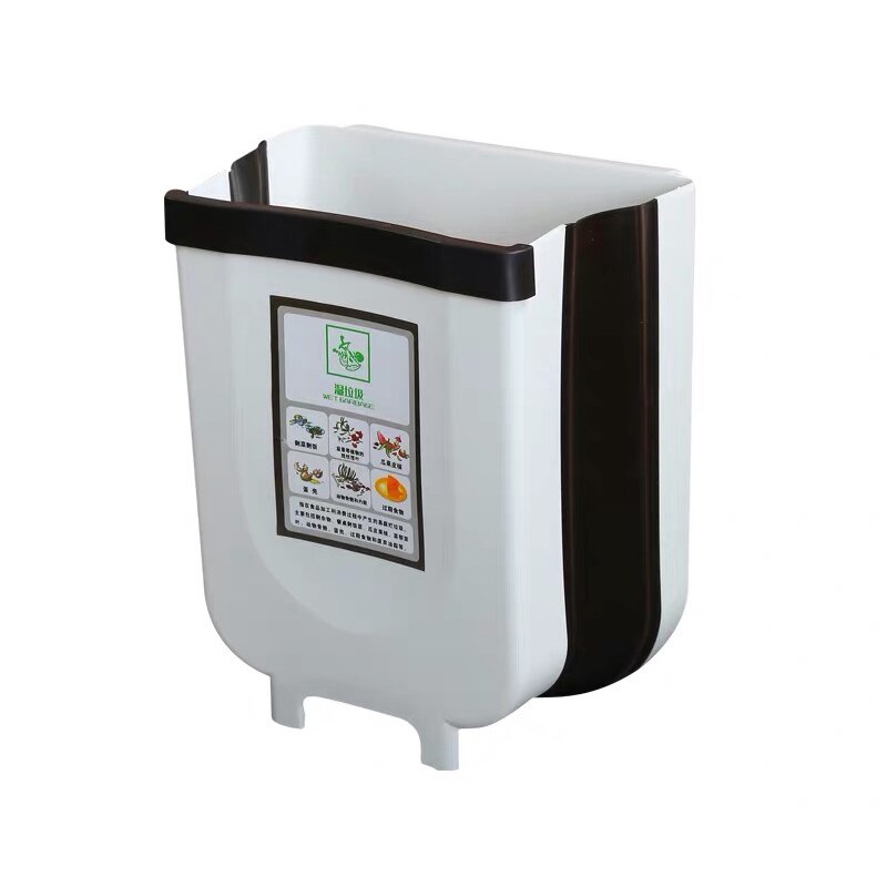 Wall Mounted Folding Waste Bin 9L Bathroom Kitchen Cabinet Door Hanging Trash Can Plastic Toilet Garbage Storage Trashcan: White