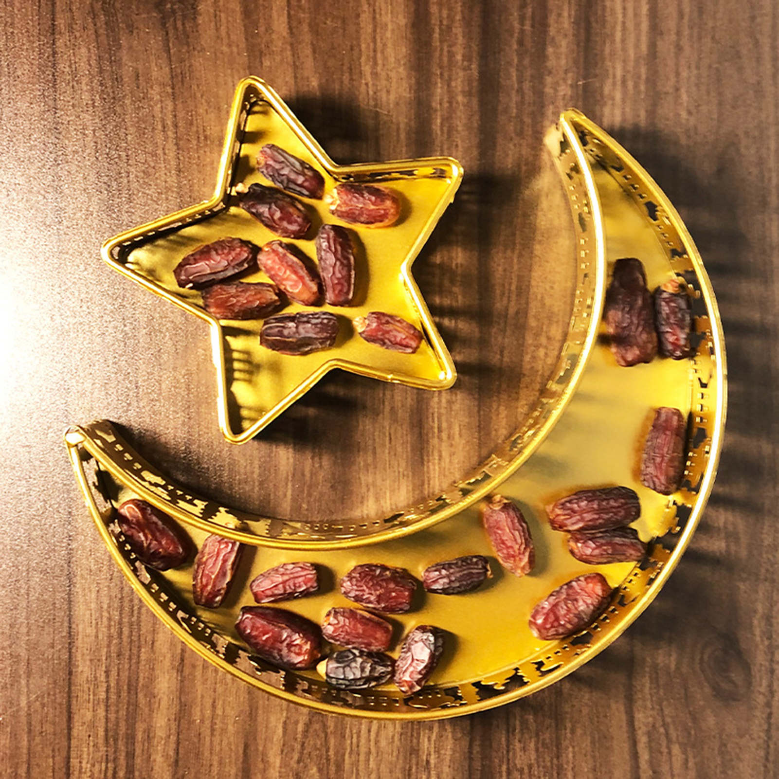Moon Star Shaped Trays Ramadan Serving Dishes for Eid Mubarak Islam Muslim Eid Al-Fitr Iftar Party Crescent Iron Platters Decor