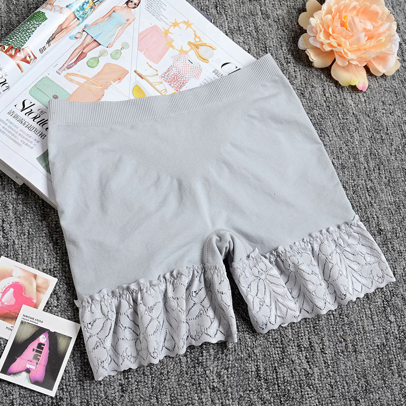 Women Safety Shorts Pants Seamless Lace High Waist Panties Shorty Femme Seamless Boyshorts Pants Girls Slim Women Boxer: gray