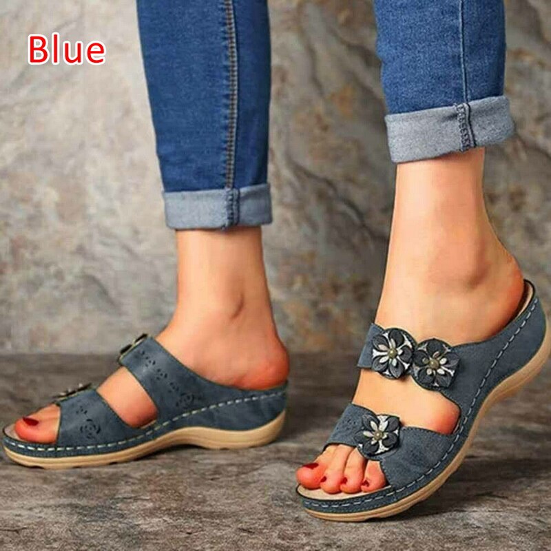 Blomst kvinder sandaler kiler sko til kvinder hjemmesko sommer sko med hæle sandaler klipklapper kvinder strand fritidssko: -en / 34