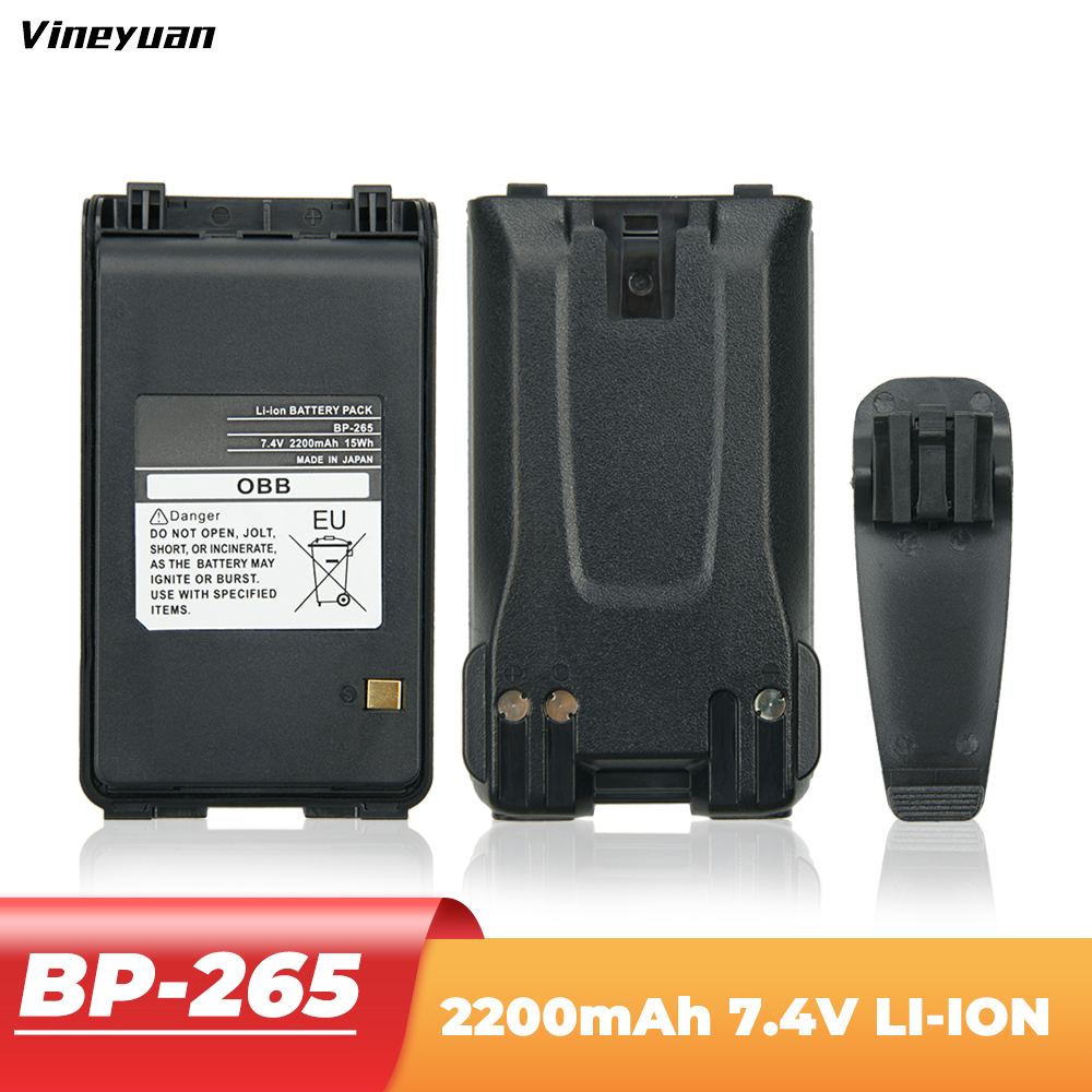 Batterie de remplacement 2200mAh BP-265 Li-ion pour ICOM IC-F3001 IC-F4001 IC-T70A IC-T70E IC-V80, Radio bidirectionnelle avec Clip de ceinture