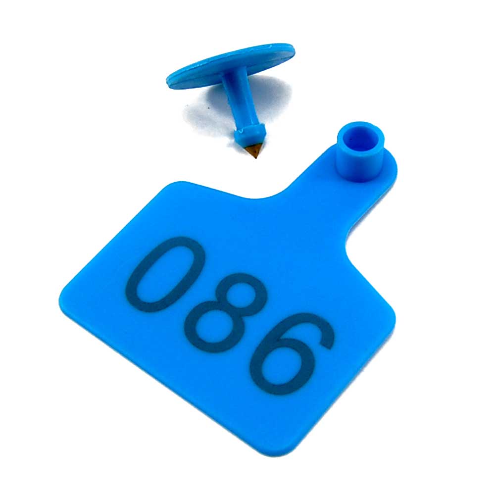 Øremærker til husdyr, øremærker til ko, identifikationsmærker til grise og får i tpu-plastik, brugerdefineret logo og nummer, 100 stk.: Blå