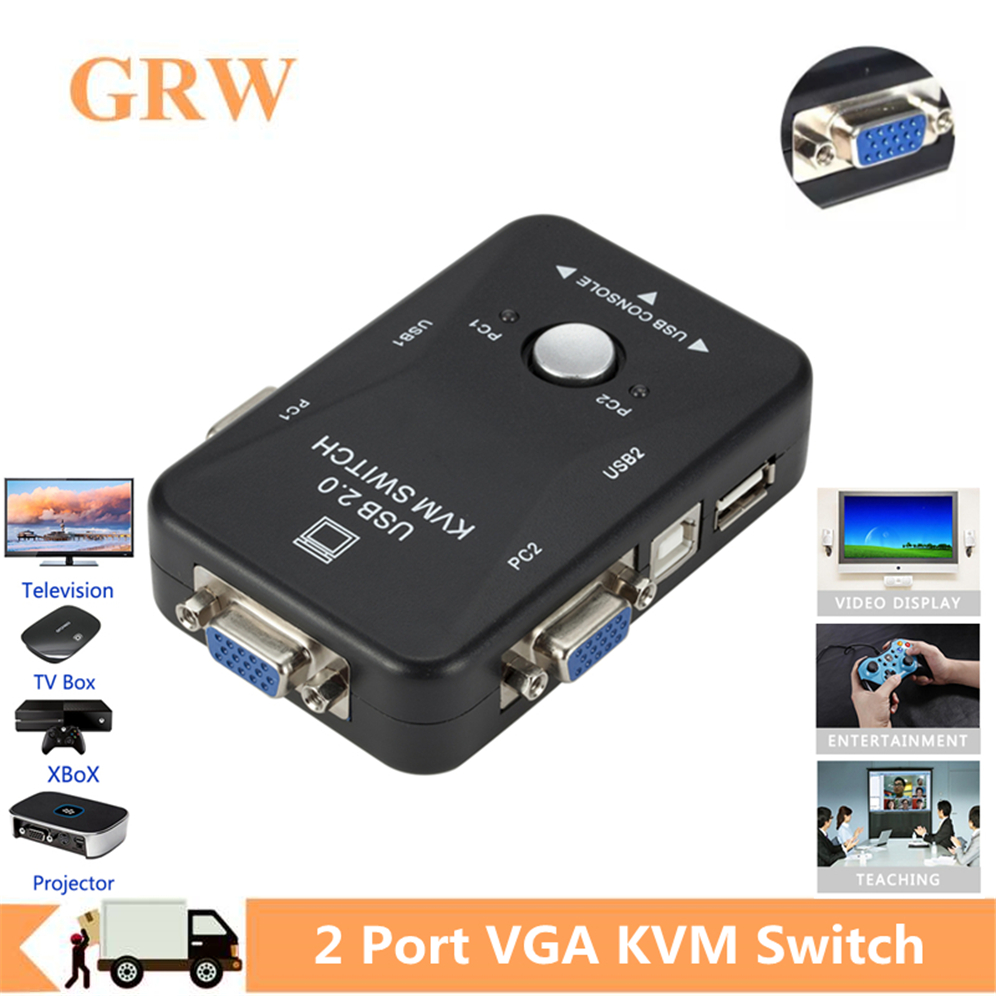 Grwibeou-conmutador KVM con 2 puertos USB, 1920x1440, VGA, SVGA, USB 2,0, KVM, ratón, teclado, caja divisora, interruptor para compartir