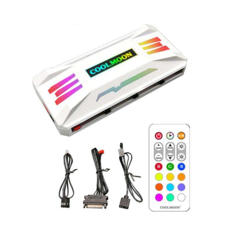 Cooling Fan P-ARGB Controller 4Pin PWM 5V 3Pin ARGB Smart Intelligent Remote Control Chassis Fan Hub For PC Case Heat Sink: white