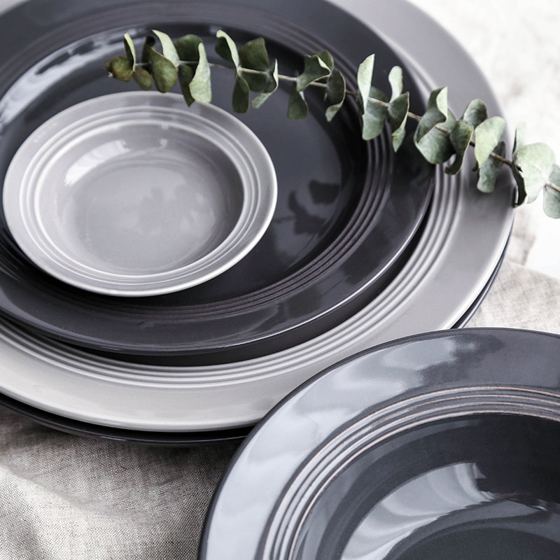 European Ceramic Round Soup Plate Simple Italian Pasta Dish Plate Straw Hat Tray Steak Plate Western Dishes