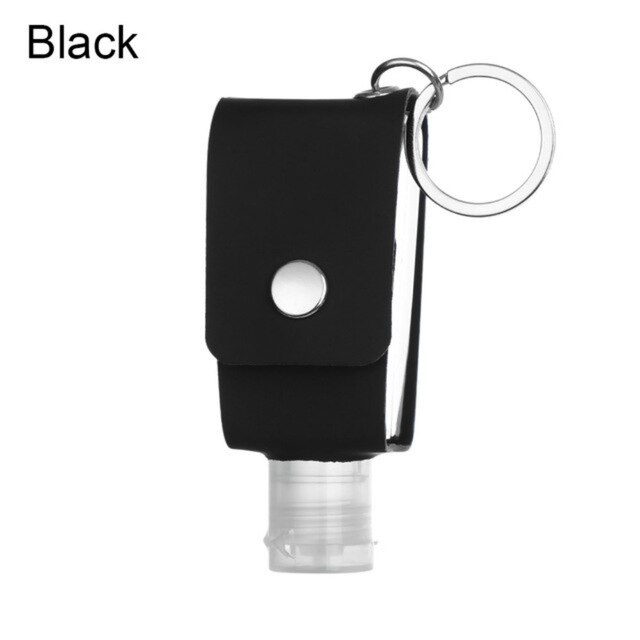 30ml Travel Portable Hand Sanitizer Bottle Keychain Holder Reusable Bottle Hand Washing Gel Storage Bottle With Keychain Carrier: Black