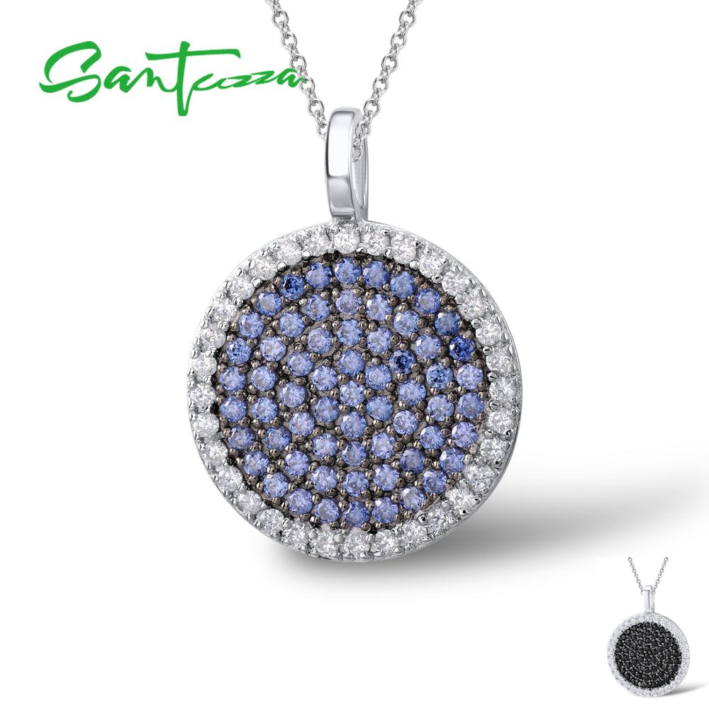 SANTUZZA Silber Schmuck einstellen Für Frauen Blau Schwarz CZ Runde Kreis Ring Ohrringe Anhänger einstellen 925 Sterling Silber Schmuck