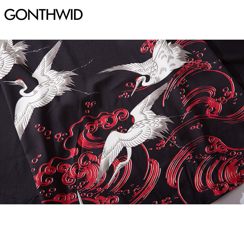 Gonthwide harajuku krantryk japansk stil kimono cardigan haori jakker streetwear afslappet åben frontfrakker hip hop jakke