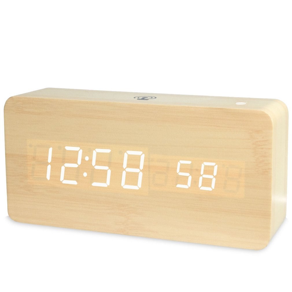 Voice Control LED Alarm Clock Digital Thermometer Wooden Backlight Wood Retro Glow Clock Table Luminous Alarm Clocks: 3