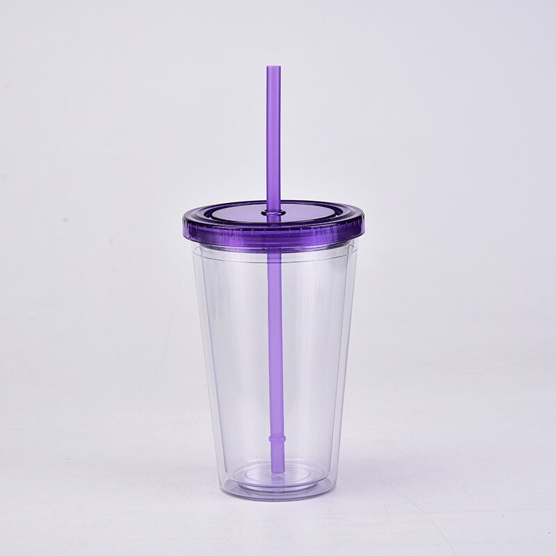 Vasos acrílicos transparentes de doble pared, vaso de plástico con pajillas, reutilizable, para bebidas frías y zumos, 16oz: A