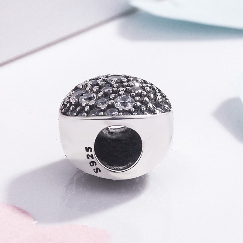 Echt 925 Sterling Silver Bead Charm Pave Bol Hemel Vol Sterren Met Kristal Kralen Fit Pan Armband Ketting di