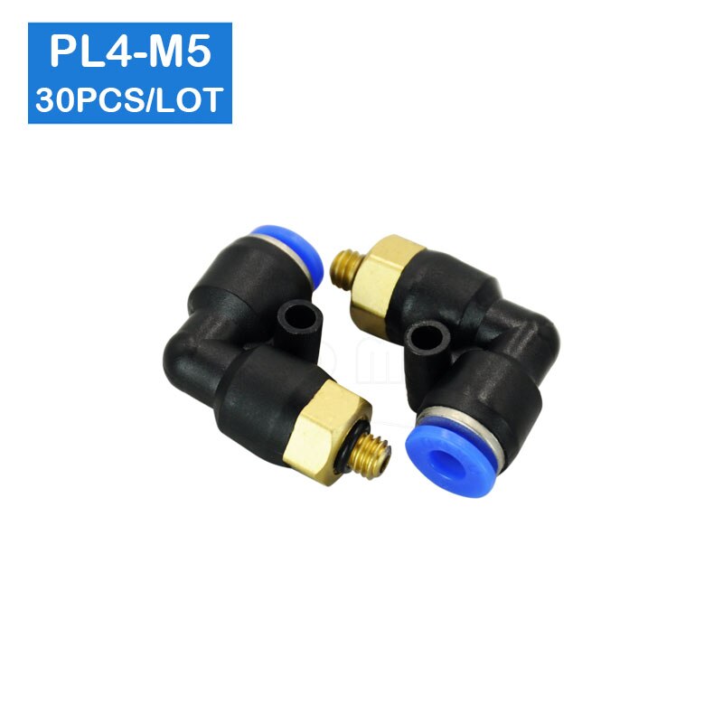 30Pcs of PL4-M5, M5 Male Thread to 4mm Elbow Pneumatic Connector Fittings