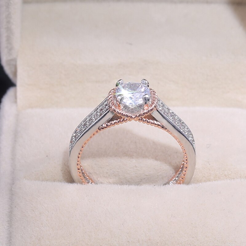 Huitan Rose Gold Farbe Prinzessin schneiden Hochzeit Ringe Zwei Tonne Rose Gold Silber Farbe Gemischt Frauen Ringe Heißer schmuck