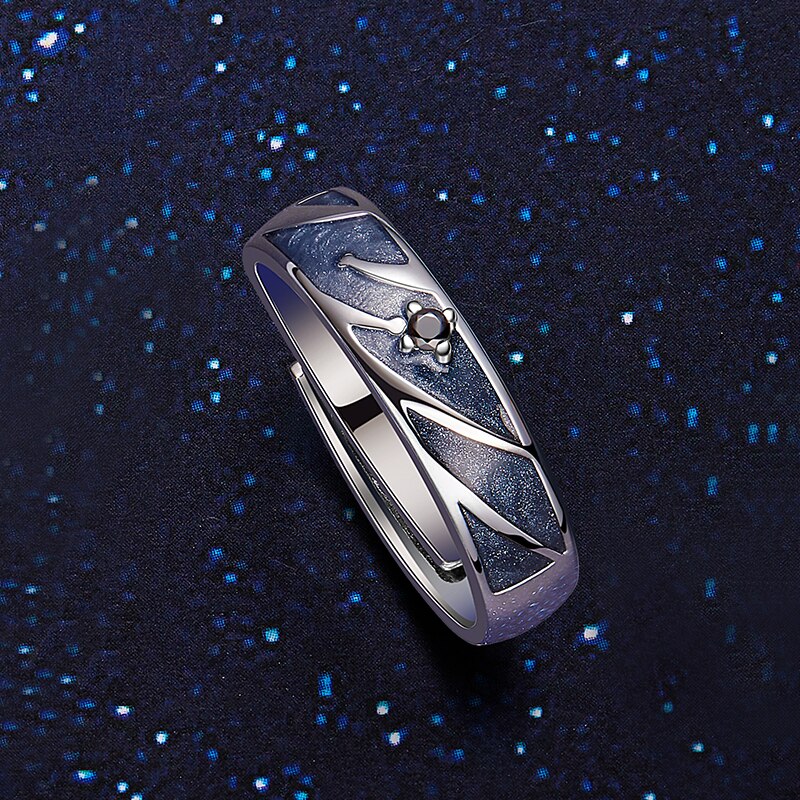 Thaya 925 Silber Himmel sternenklar Paar Ring Für Liebhaber Einstellbare Öffnen Emaille Valentinstag Für Frauen männer Edlen Schmuck: Stern Ring männlich