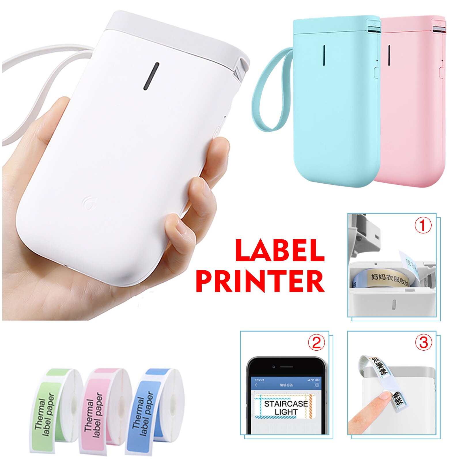 Wireless label printer Portable Pocket Label Printer Bluetooth Thermal Label Printer Fast Printing Home Use Office Auto Peeling