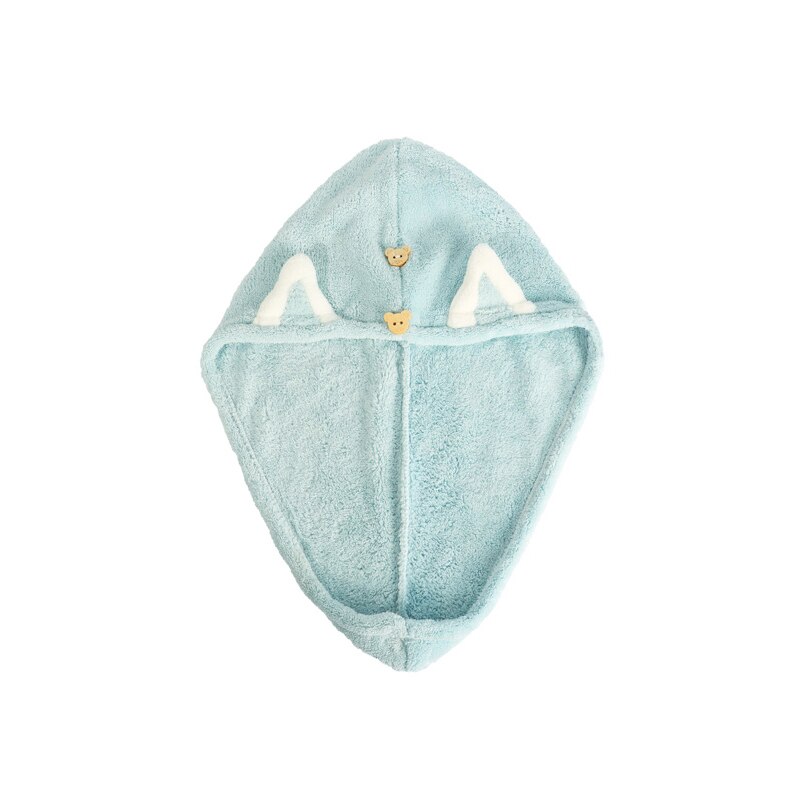 Quick Dry Hair Towels Women And Child Cute Cat Ear Super Absorption Thicker Microfiber Turban Towels With Bear Buttons: Child Blue