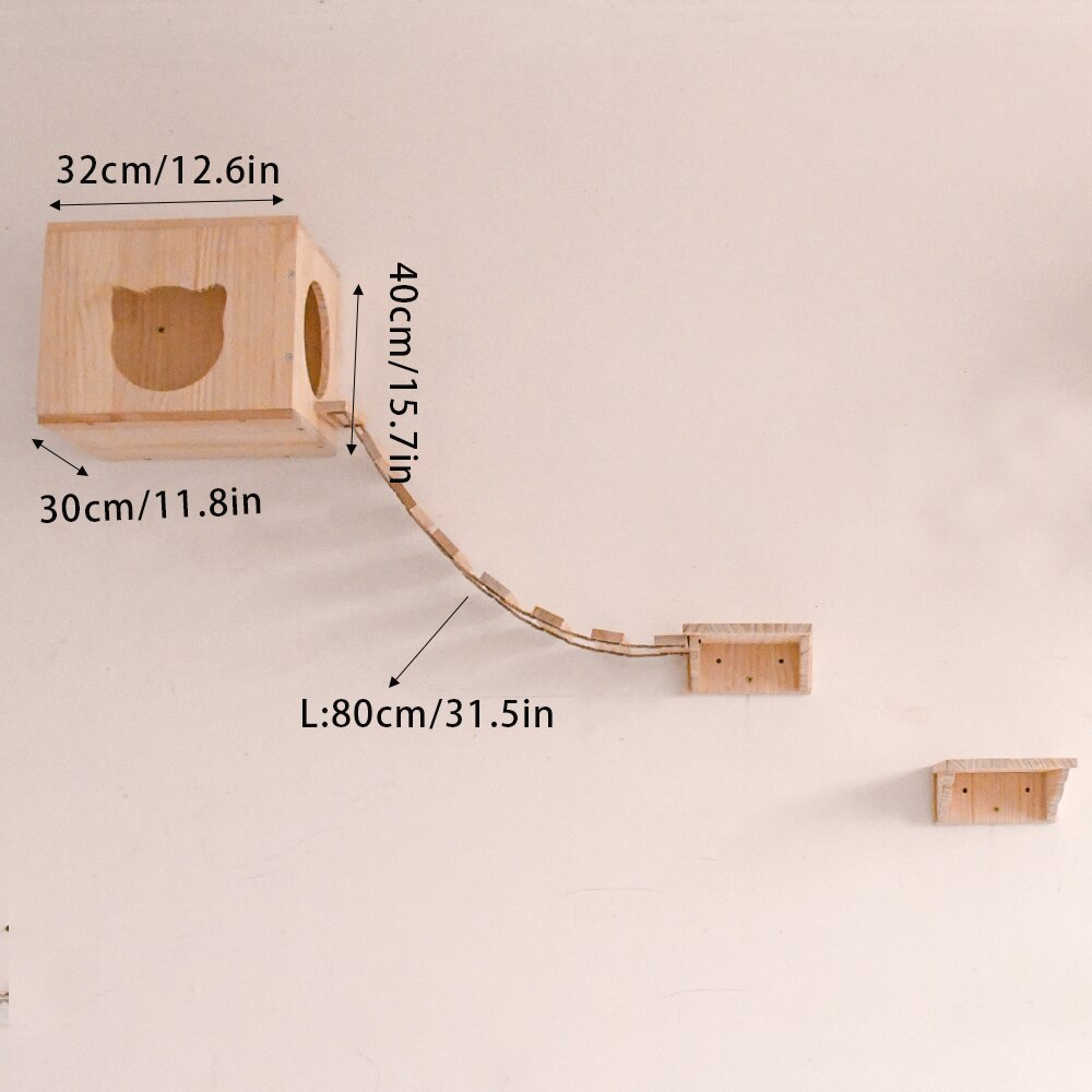 Massief Houten Wand Kat Klimrek Suspension Bridge Set Kat Stappen Bed Plank Tree Tower Kat Speelgoed