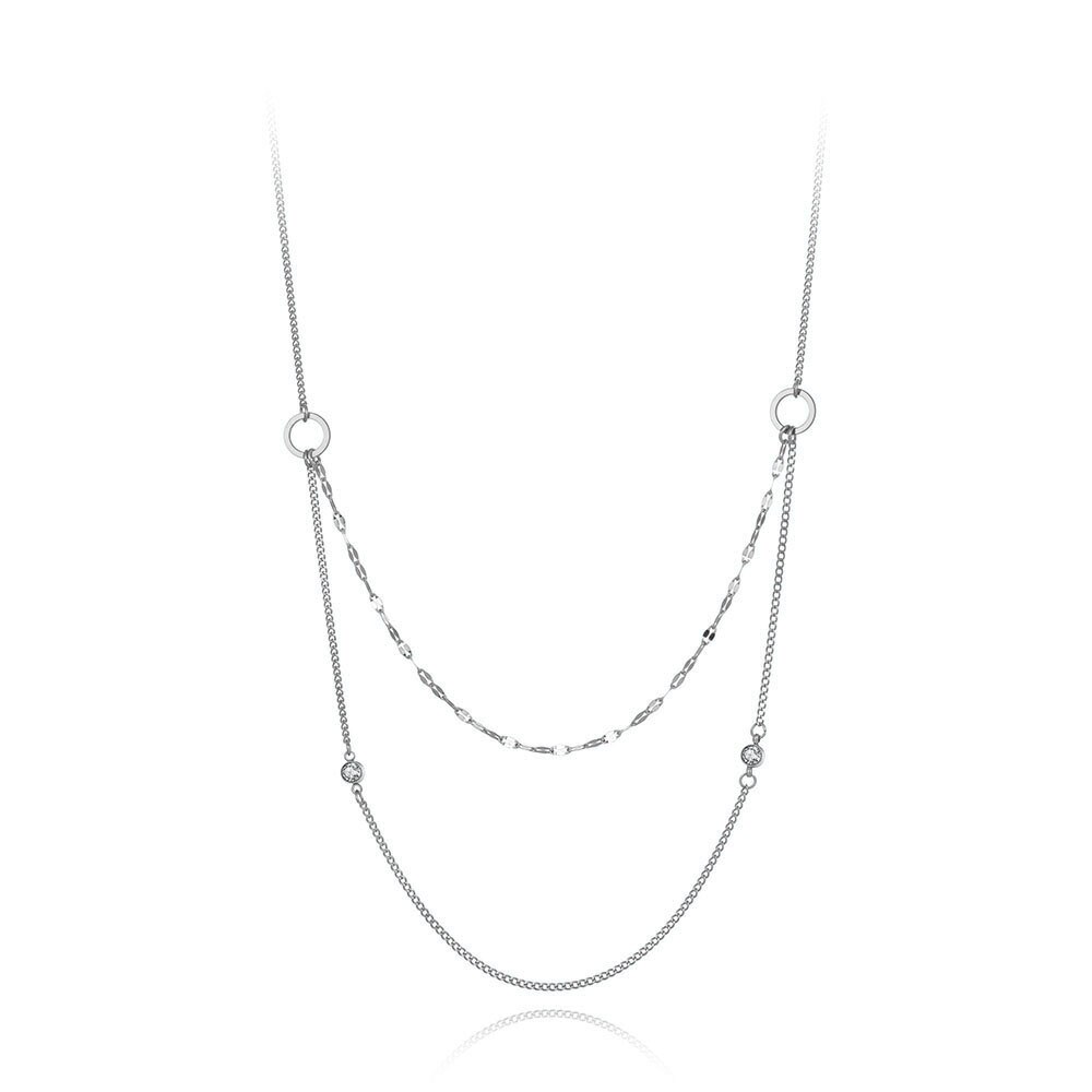 Lokaer Bohemia Stainless Steel Double-layer Choker Necklace CZ Crystal Charm Pendant Chain & Link Jewelry For Women N20055