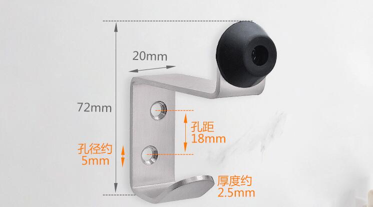 304 stainless steel storage hooks with door stopper Doorknob rubber bumper Damper wall protector Toilet bathroom Door Hardware: silver