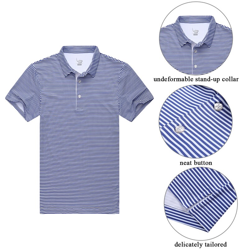 Eagegof mand golf skjorter kortærmet stribe polo tshirt hurtig tør tennis / golf slid ikke-jern sportstøj blødt
