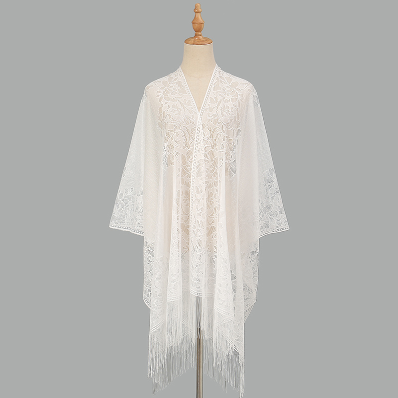 Effen kleur driehoek kanten sjaal elegante vrouwen avondfeest sjaal pure holle mesh bruids bruidsmeisje stola bruiloft sjaals wrap: Bruin