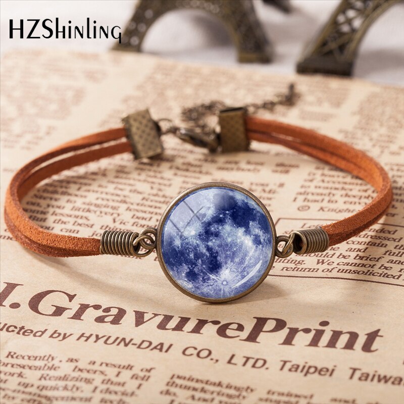 Pulsera de cuero de luna llena para mujer, pulsera de cúpula de vidrio hecha a mano, luna Lunar Eclipse, de joyería para mujer: 7