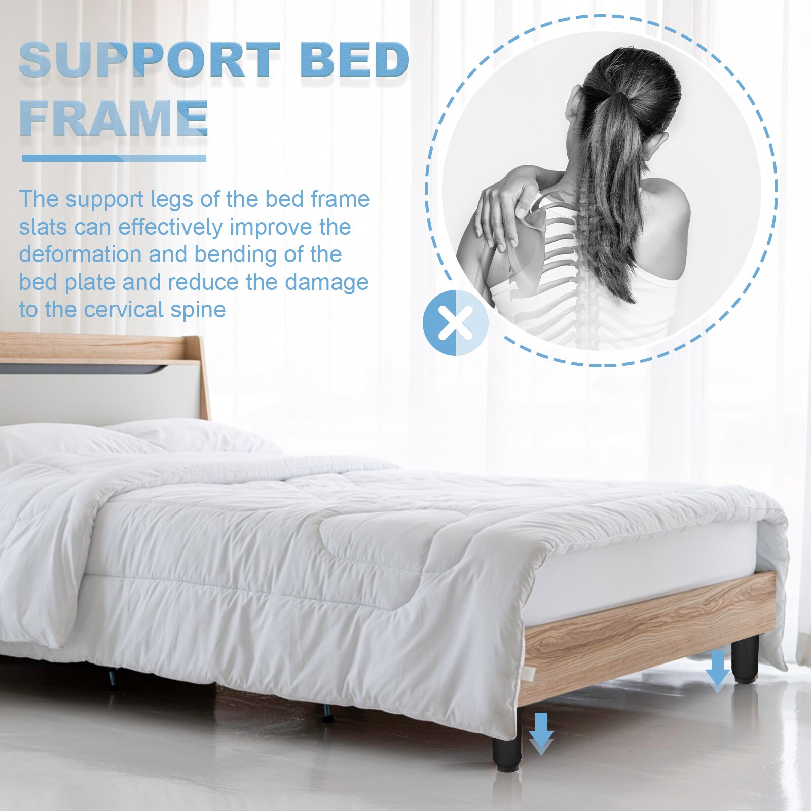 Adjustable Bed Legs Heavy Duty Bed Center Frame Slatted Retractable Support Legs Metal Furniture Support Feet Replacement Parts