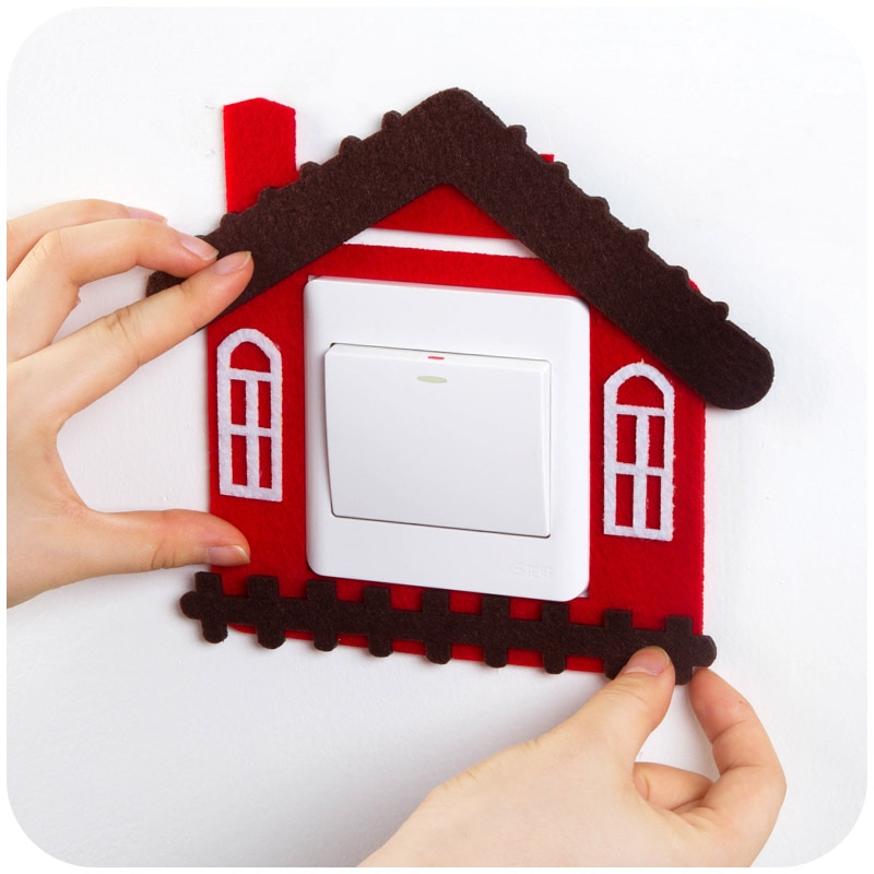 Słodki kreskówka filc dziurawy-na zewnątrz przełączanie naklejki kreatywna dekoracja domu kreskówka ścienna naklejki umieszczone filcowe puste gniazdo przełącznika