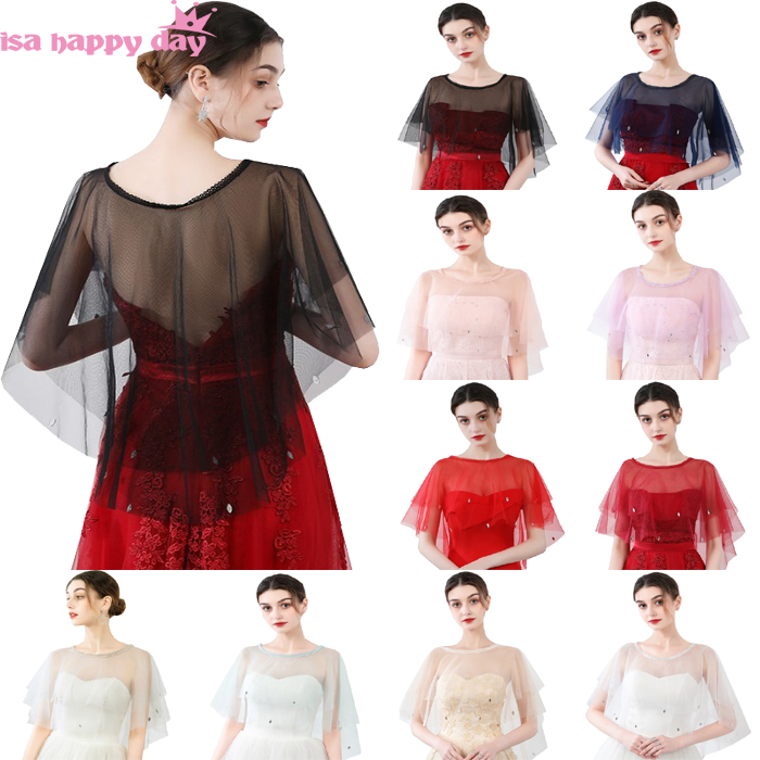 Zomer rode blauwe tule bruidsomslagdoeken sjaal dames avond cape bolero strass bruidsjurk bruiloft feest jassen omslagdoek