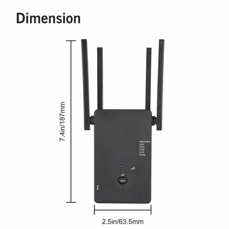 Wireless Wifi Repeater Range Extender Router Wi-Fi Signal Amplifier 867Mbps WiFi Booster 2.4G/5G Wi-Fi Signal Amplifier Repeater
