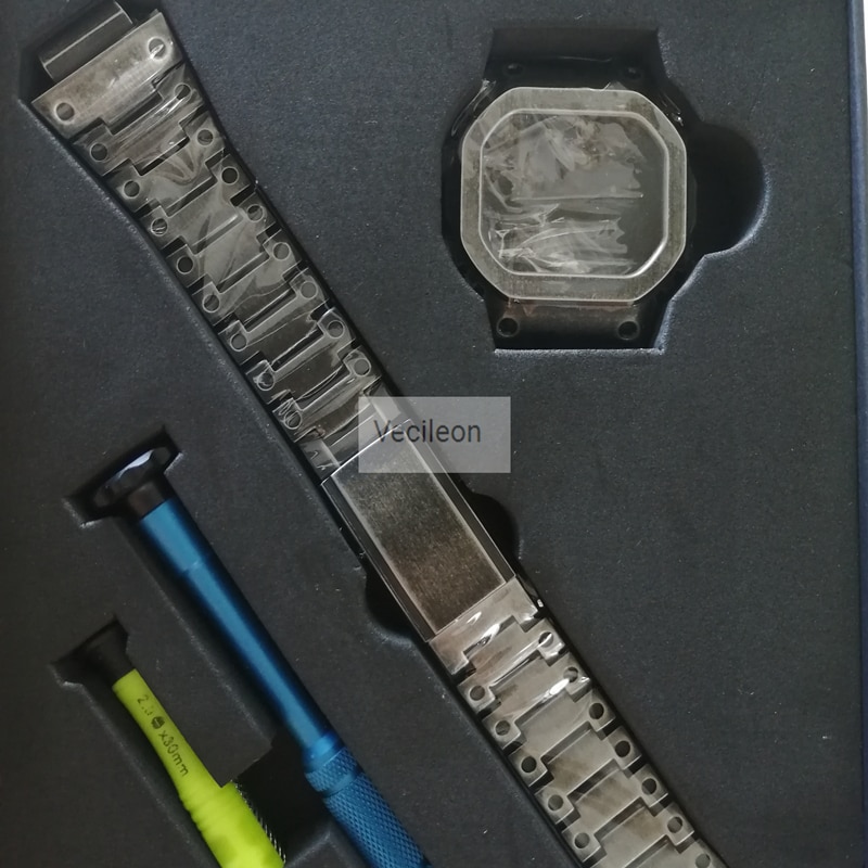 Retro zilveren horlogeband horlogeband bezel set voor gwm 5610 dw5600 gw5000 metalen roestvrijstalen armband stalen riem met gereedschap