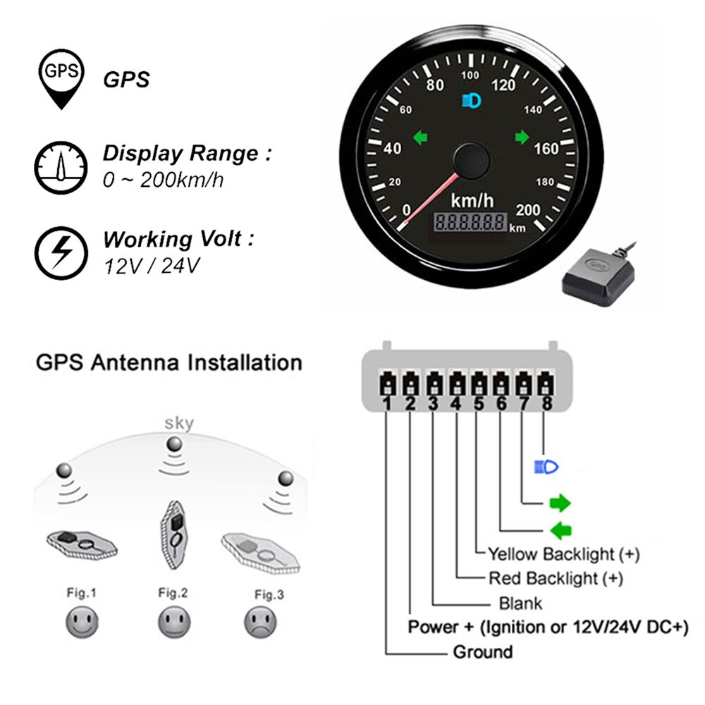 85mm GPS Speedometer With GPS Antenna for Car speed sensor motorcycle Boat Odometer 200km/h 125km/h Waterproof Gauge