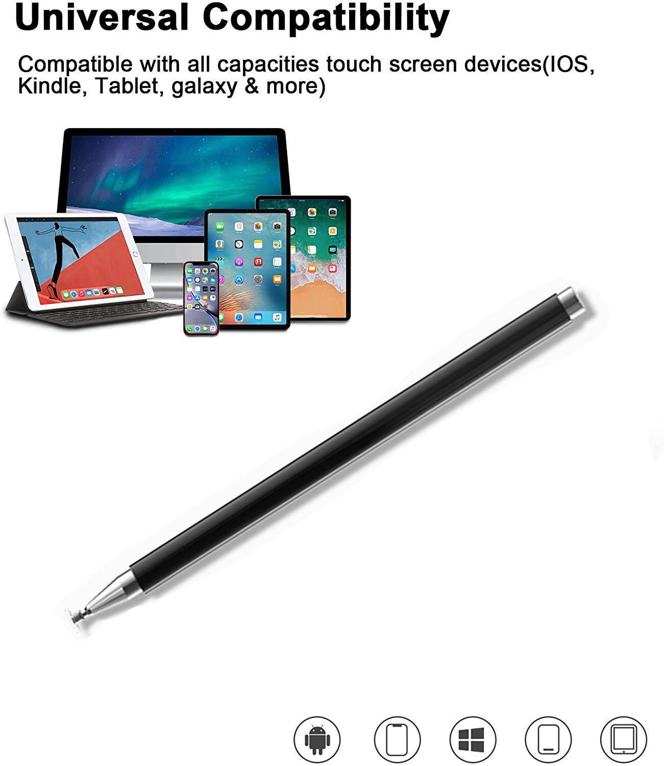 Universal Capacitive Pen Passive Magnetic Suction Transparent Disc Drawing Stylus Touch Screen Pencil for ipad Phone Tablet Pen: Single Head-Black