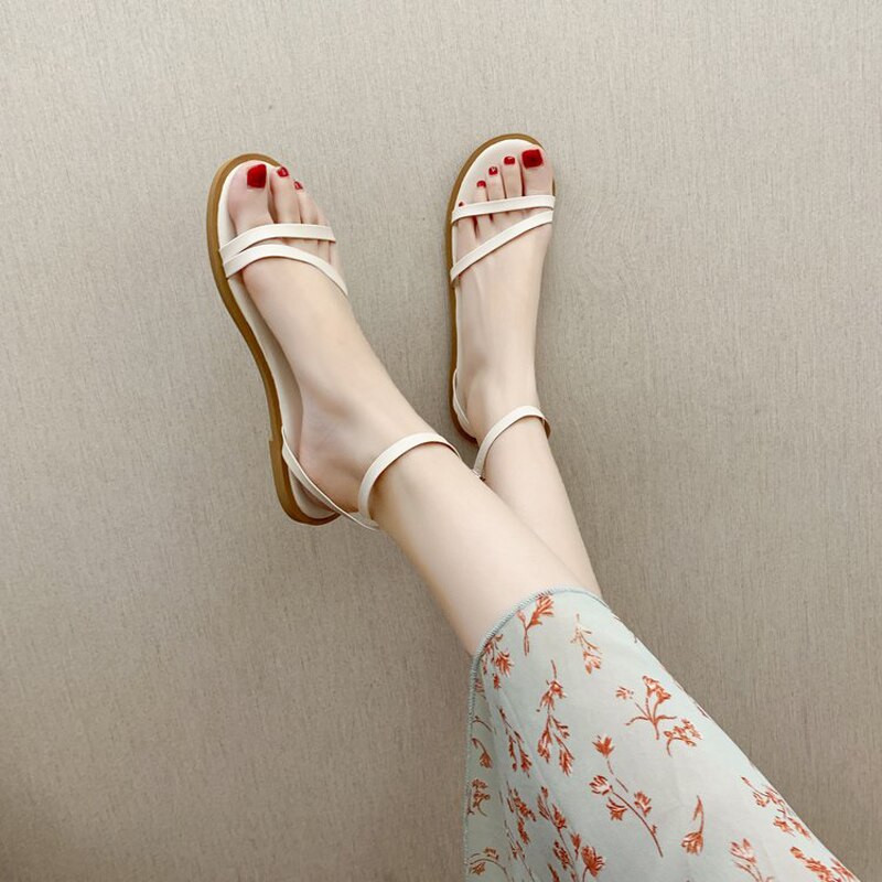 Vrouwen Rome Sandalen Zomer Mode Retro Casual Outdoor Strand Gesp Enkel Starp Open Teen Flats Vrouwelijke Schoenen Sandalias