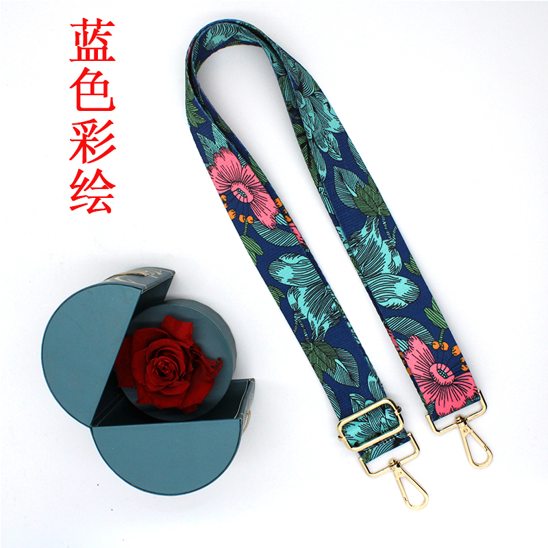 80-145cm nylon Strap women Bohemian Print multi color adjustable replacement bag belt handbag strap bag shoulder strap: Navy Blue