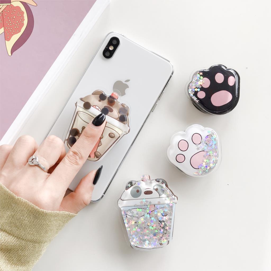 Fruit Juice Bear Flowers Cat Claw Pattern Quicksand Glitter Expanding Phone Holder Desk Stand Universal Cell Phone Bracket