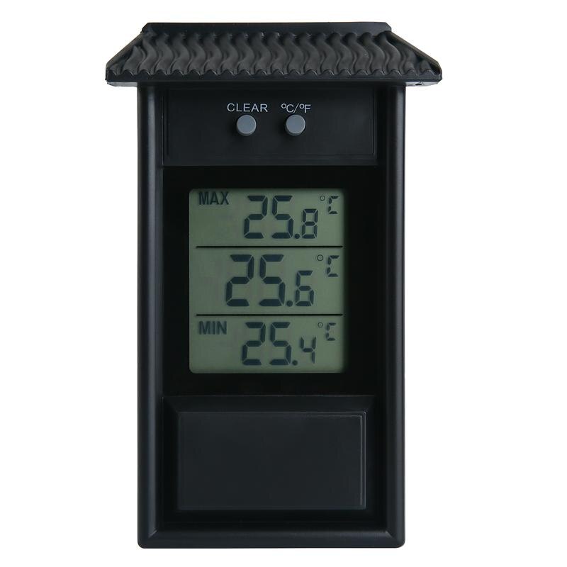 Termómetro impermeable para jardín, medidor de temperatura con orificio de gancho, interruptor de 20 ~ 50C C/F, para ventana exterior, refrigerador: Black