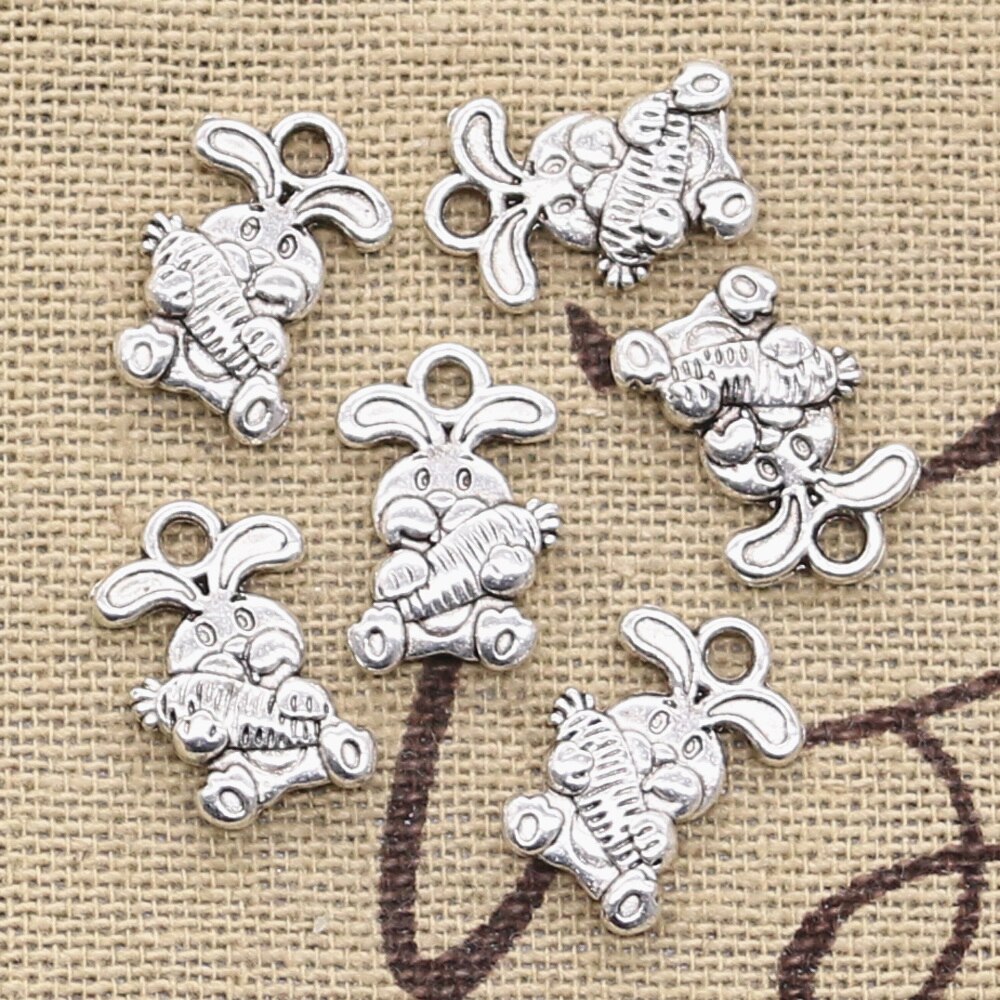 50Pcs Charms Konijn Met Wortel 15X10Mm Antiek Zilver Kleur Hangers Maken Diy Handgemaakte Tibetaans Zilveren sieraden