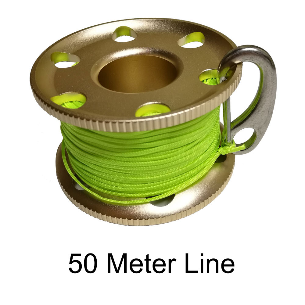 Tauch-Fingerrolle - 30/50M Leine - Aluminium & Edelstahl - Wracktauchen Sicherheitsausrüstung: Gold 50 Meter